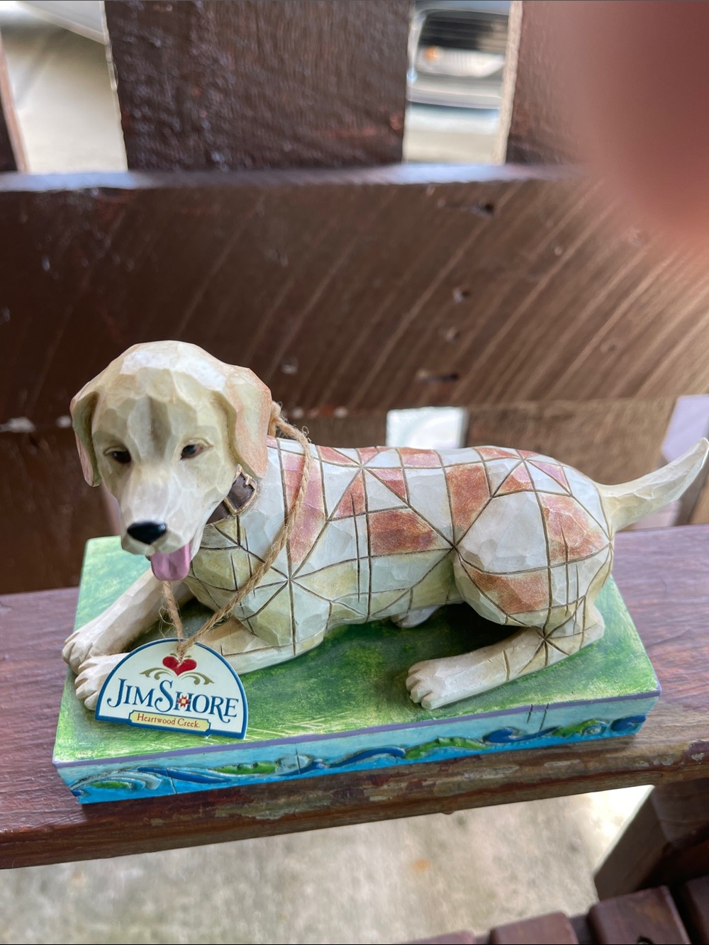 Jim Shore Cream, Tan & Green Lying Dog Figurine